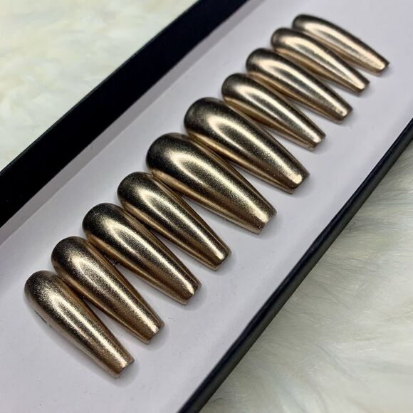 Champagne Gold Chrome Custom Press On Nails | High Quality Nails | Handmade - Picture 2 of 11